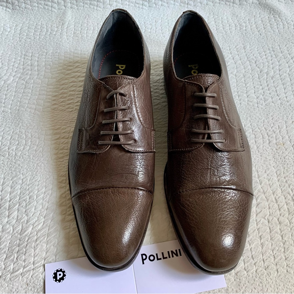 NWT Men's POLLINI Brown Real Leather Handmade Lace Up Shoes - Picture 2 of 10